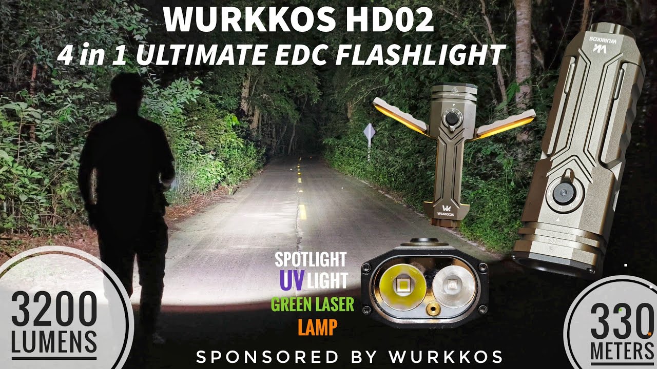 Wurkkos HD02 - 4 in 1 ULTIMATE EDC FLASHLIGHT! White Light, Lamp, UV, Green Laser