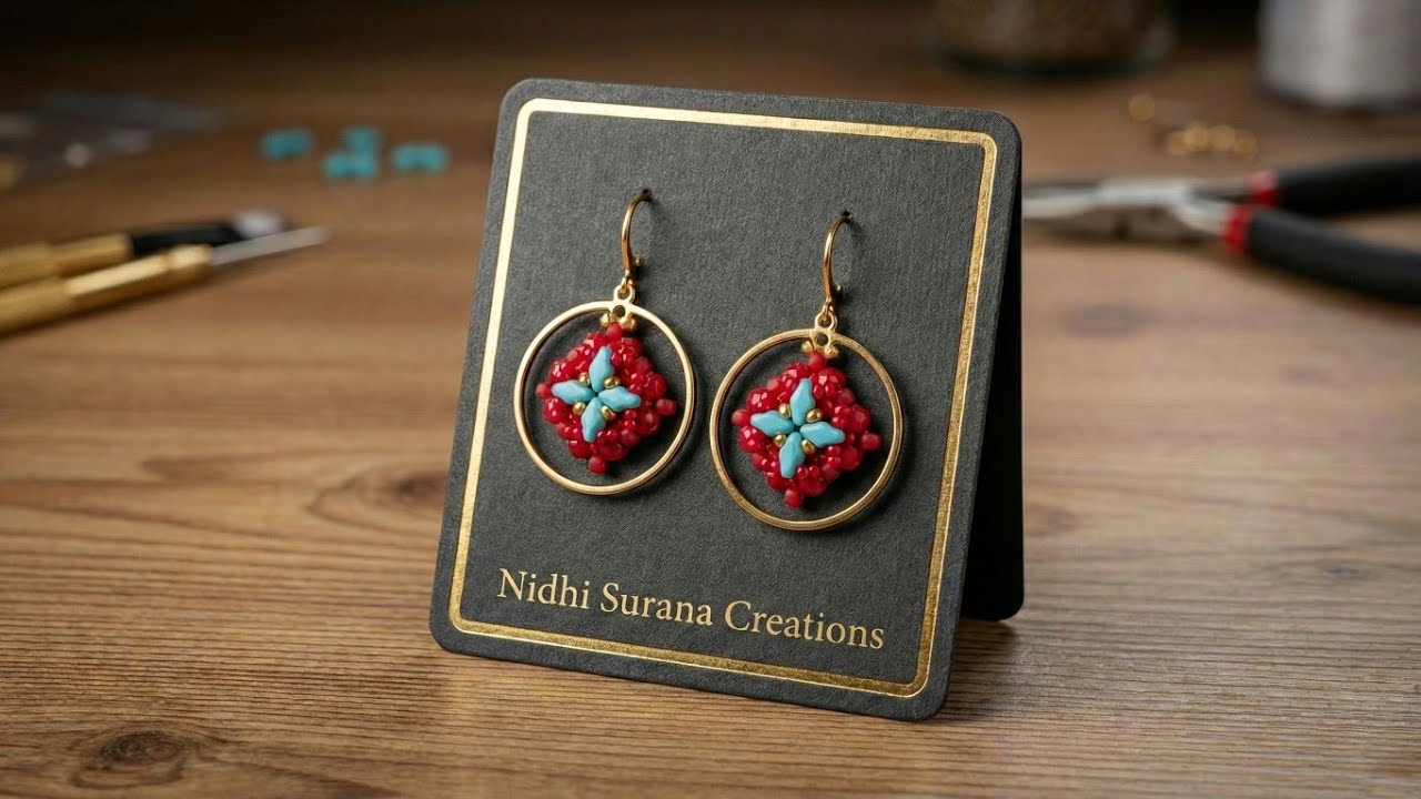 DIY Beaded Hoop Earrings | Red & Turquoise Starburst Tutorial