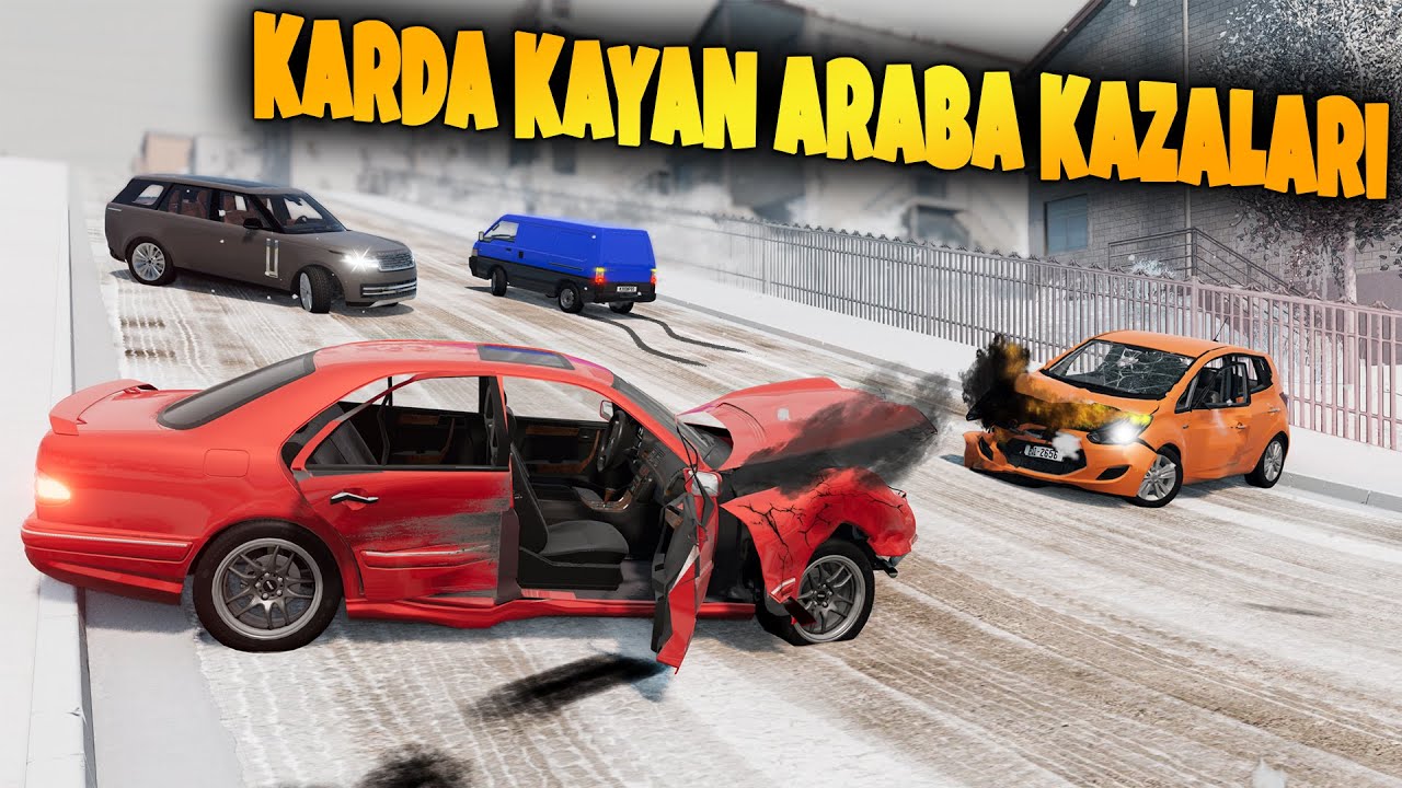 KARDA KAYAN ARABA KAZALARI // FREN TUTMAZ BUZ YOLLAR // BeamNG.drive // ICE ROAD