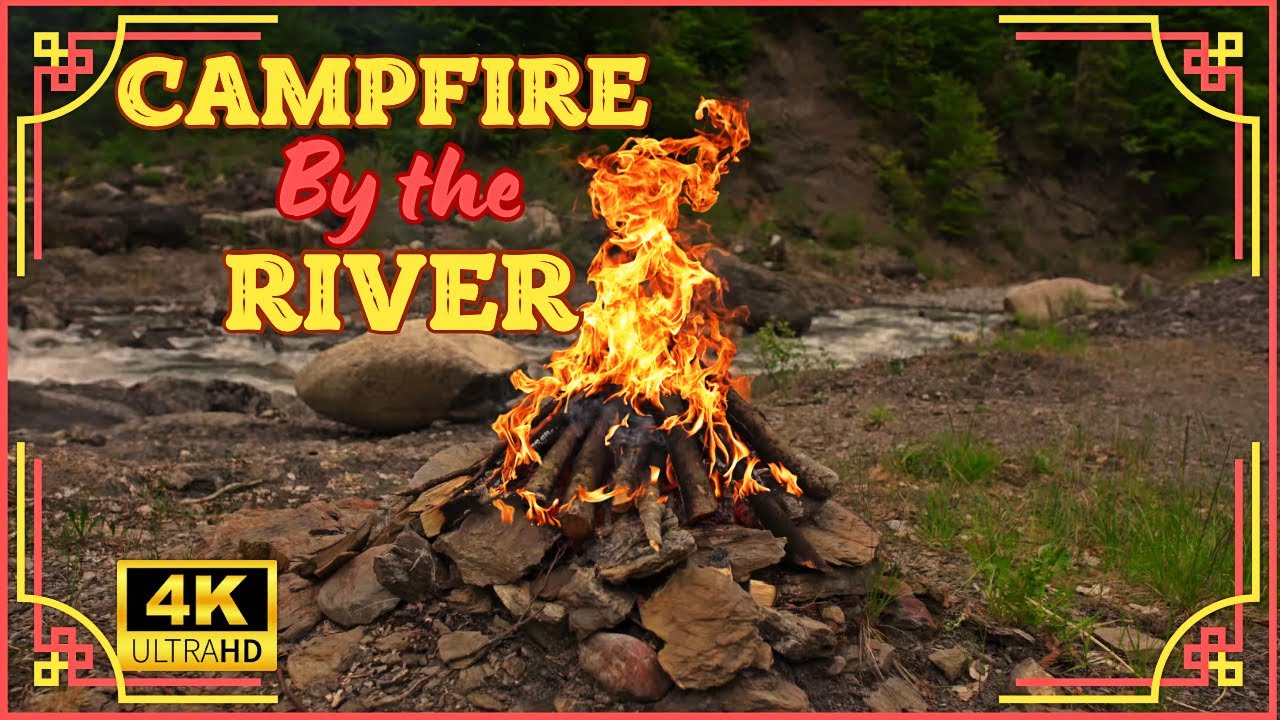 6 Hours of Relaxing Campfire by a stream in 4K UHD - Crackling Fire & Nature Sounds 🌅🔥