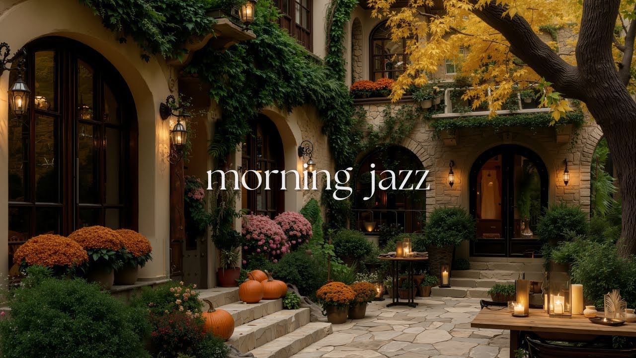 Warm Autumn Porch Ambience by the Forest | Soft Morning Jazz for Focus, Relaxation & Cozy Rest
