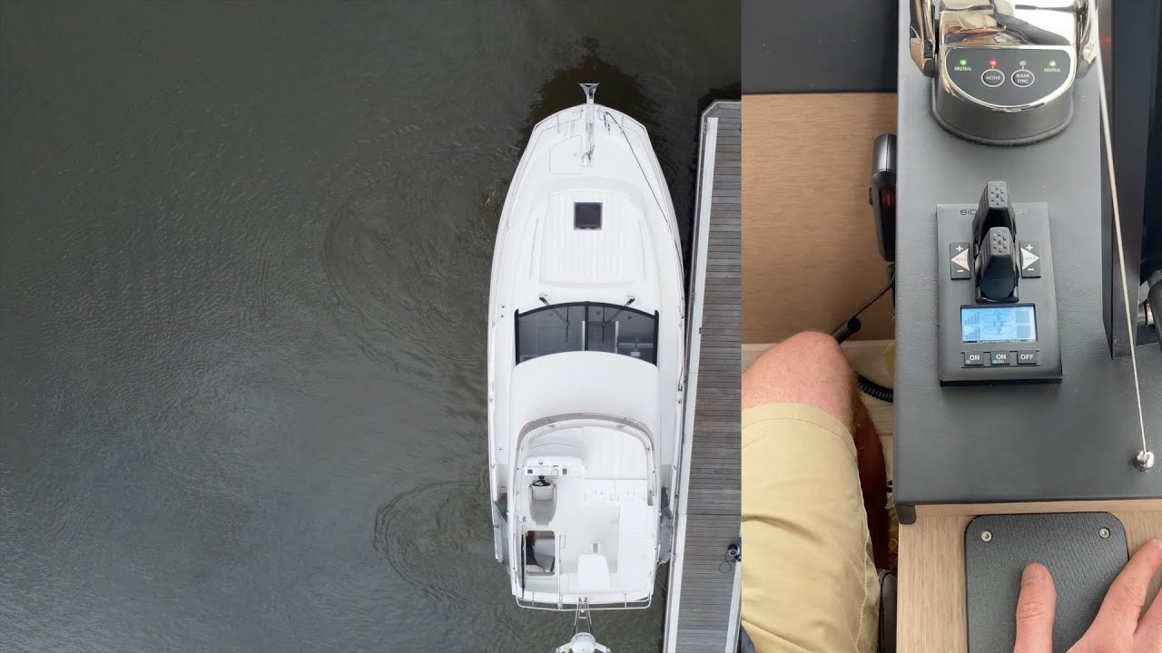 Prestige 420 with variable bow and stern thruster with docking hold feature
