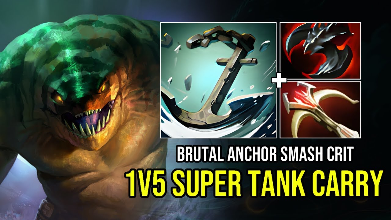 1v5 New Super Tank Carry Tide Hunter! 1 Shot Anchor Smash Daedalus Satanic Build! Dota 2