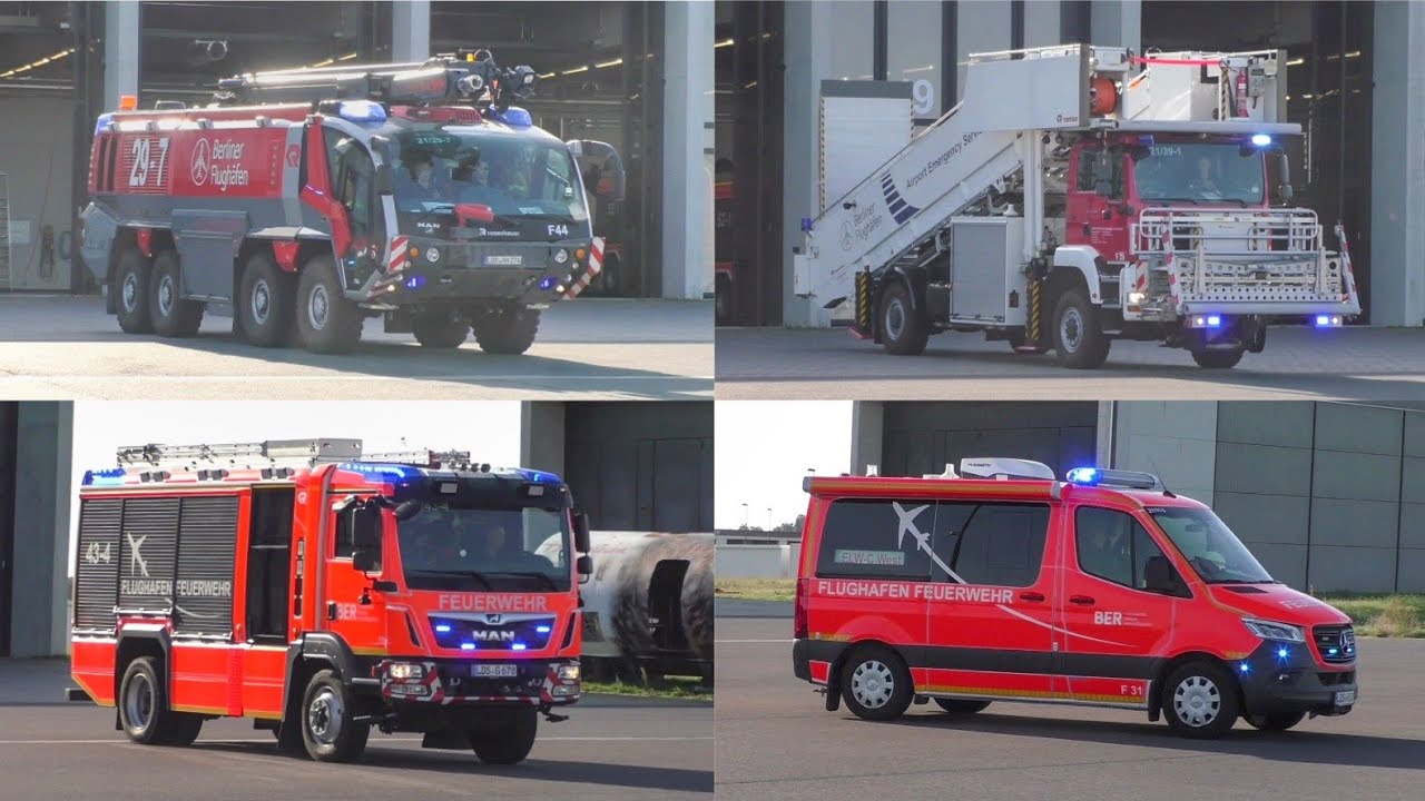 [✈️𝗔𝗟𝗔𝗥𝗠 𝗭𝗨𝗠 𝗙𝗟𝗨𝗚𝗭𝗘𝗨𝗚𝗕𝗥𝗔𝗡𝗗🔥] Einsatzfahrt 》2×FLF, RTF, HLF & ELW-C | Flughafenfeuerwehr BER / #ÜBUNG
