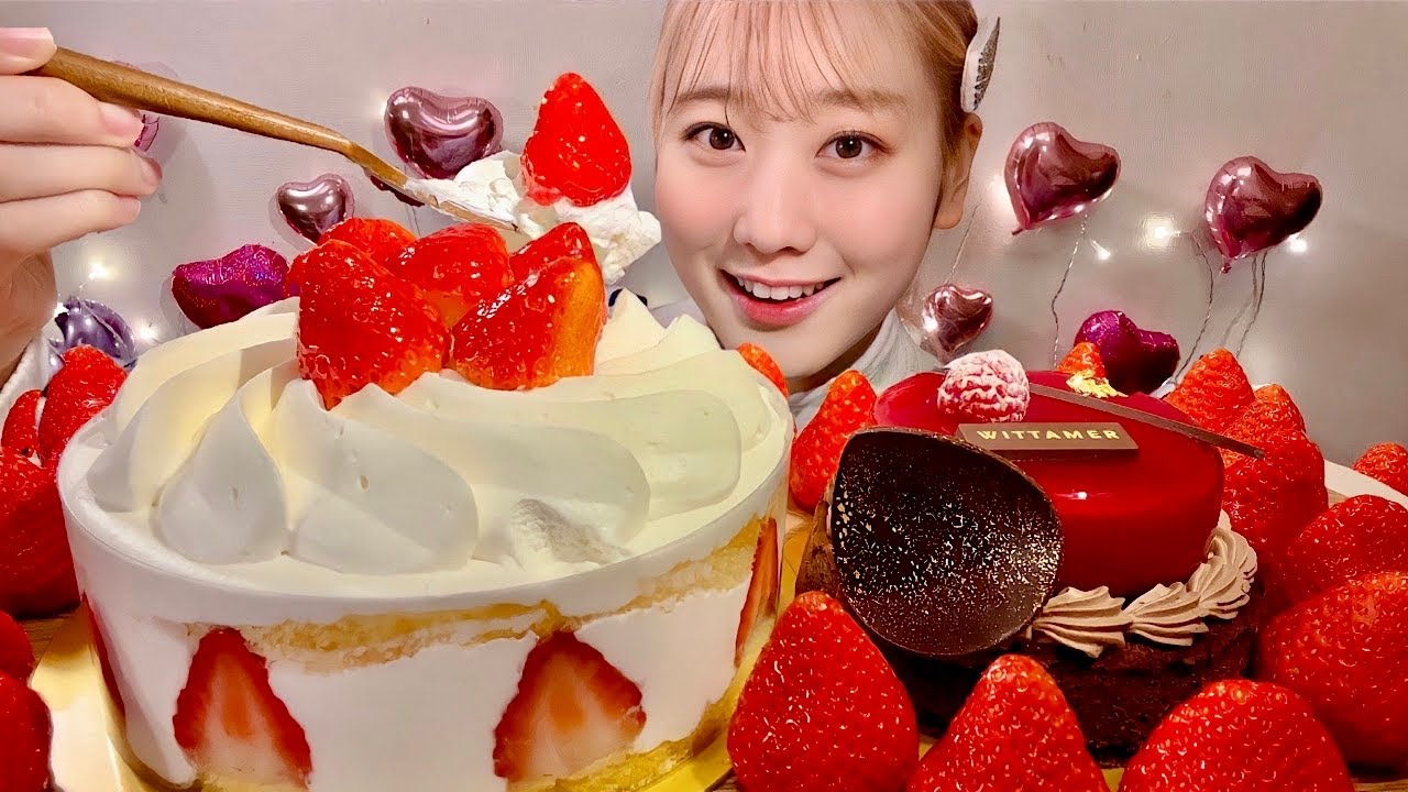 ASMR клубничный пирог ягодный мусс【русские субтитры】【Mukbang/ Eating Sounds】