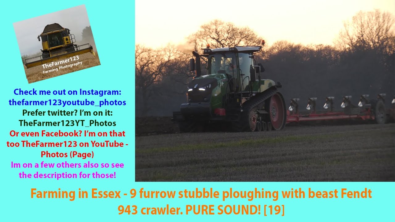 Farming in Essex - 9 furrow stubble ploughing with beast Fendt 943 crawler. PURE SOUND! [19]