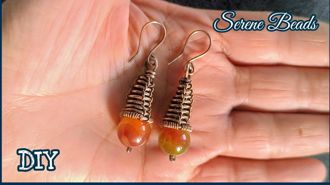 Wire wrapped drop earrings  | Making wire wrap bead cap | Drop wire earrings
