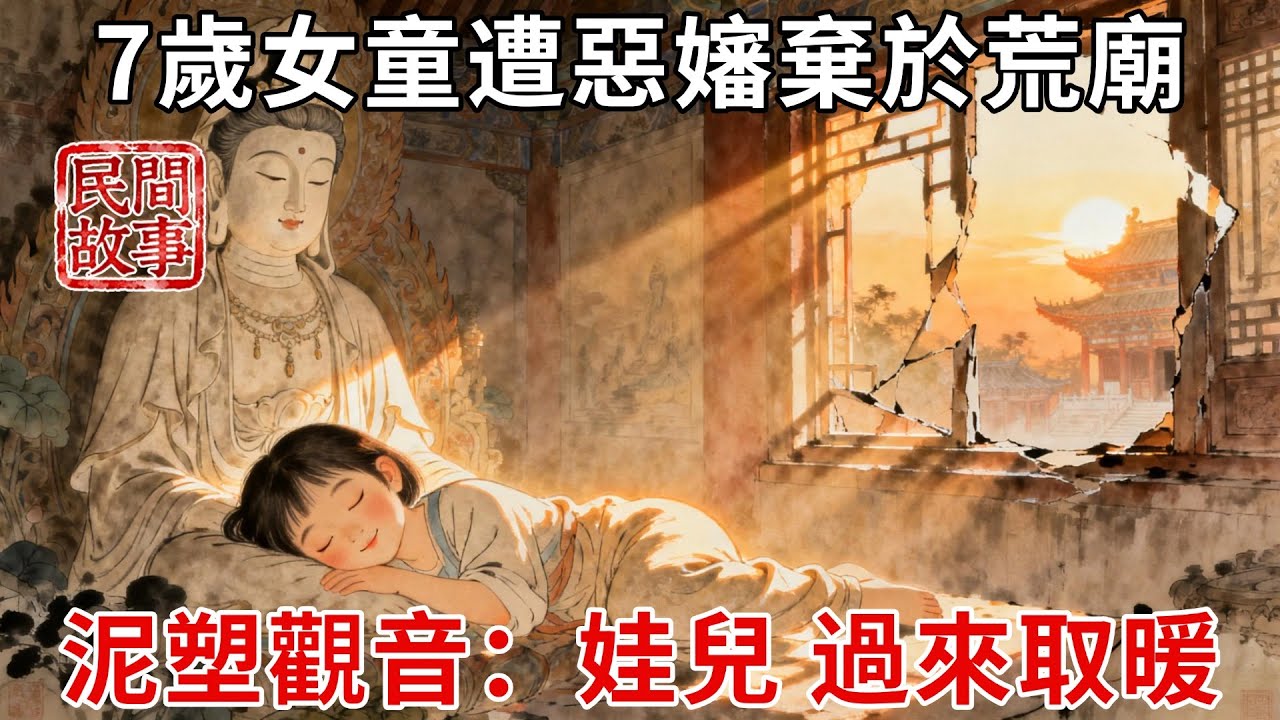 7歲女童遭惡嬸棄於荒廟，寒夜縮在供桌下發抖，生病發燒迷迷糊糊聽見，泥塑觀音竟垂目輕喚：娃兒，過來取暖！#民間故事 #傳統文化 #原創虛構 #華語有聲書 #槐樹下聽書