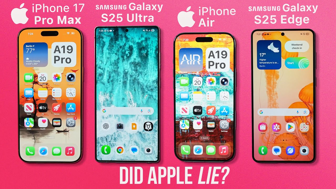 iPhone 17 Pro Max против S25 Ultra против iPhone Air против S25 Edge — тест разрядки аккумулятора