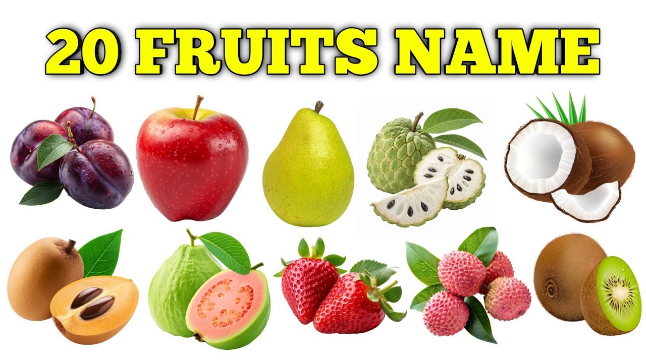 20 Fruits Name in Hindi & English | 20 फलों के नाम | Kids Educational Video Abu Guru 