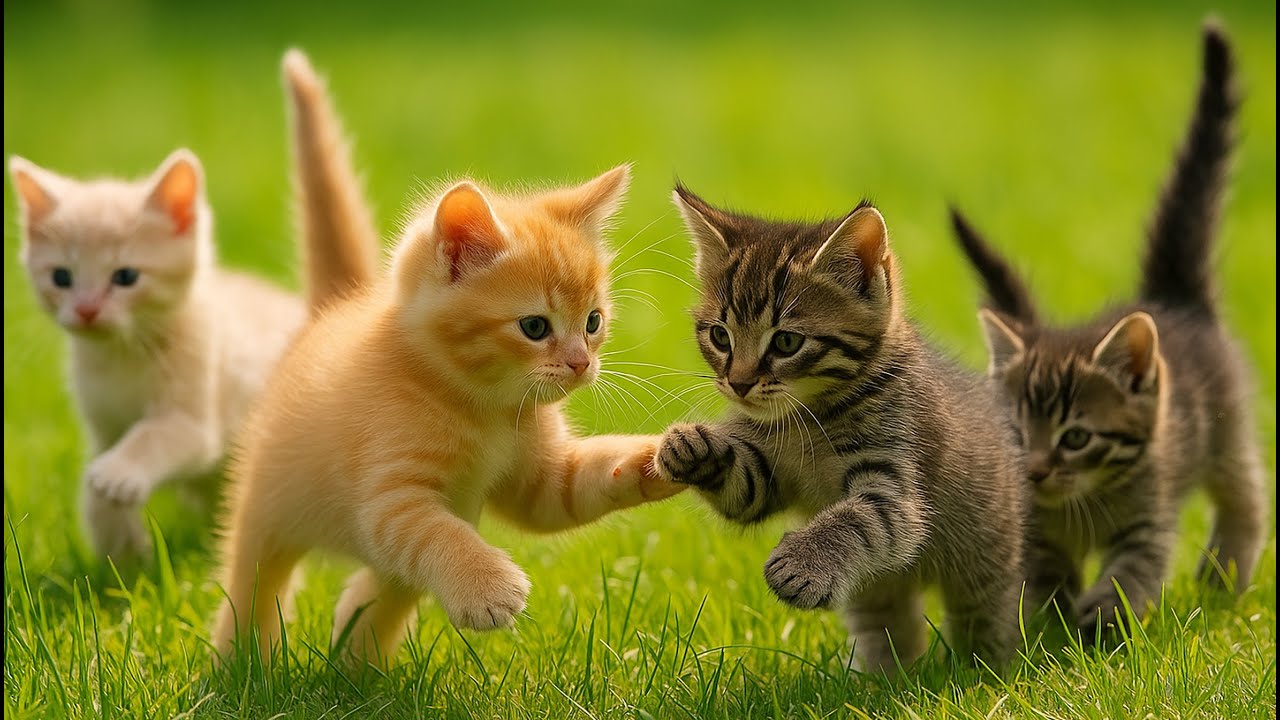 Sweet Kittens Playing on the Green Field | Relaxing Cat Meows & Lovely Scenes