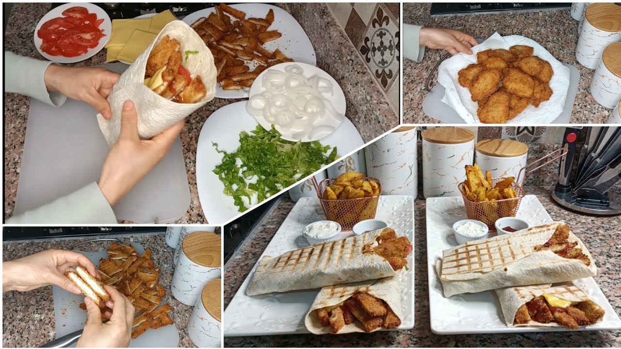 ساندويش اسكالوب الدجاج 🌯بطريقة مميزة وطعم شهي مع البطاطس في الفرن🍟