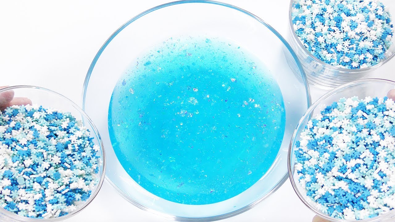 【DIY】雪結晶チップ入れすぎスライム作ってみた【slime ASMR】