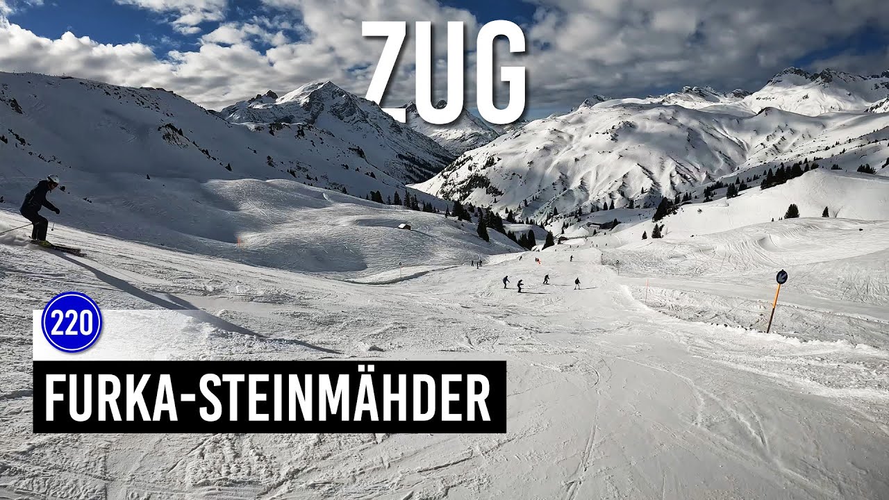Skiing blue piste 220 'Furka-Steinm&auml;hder' in Zug St Anton Ski Arlberg (4K UltraHD)