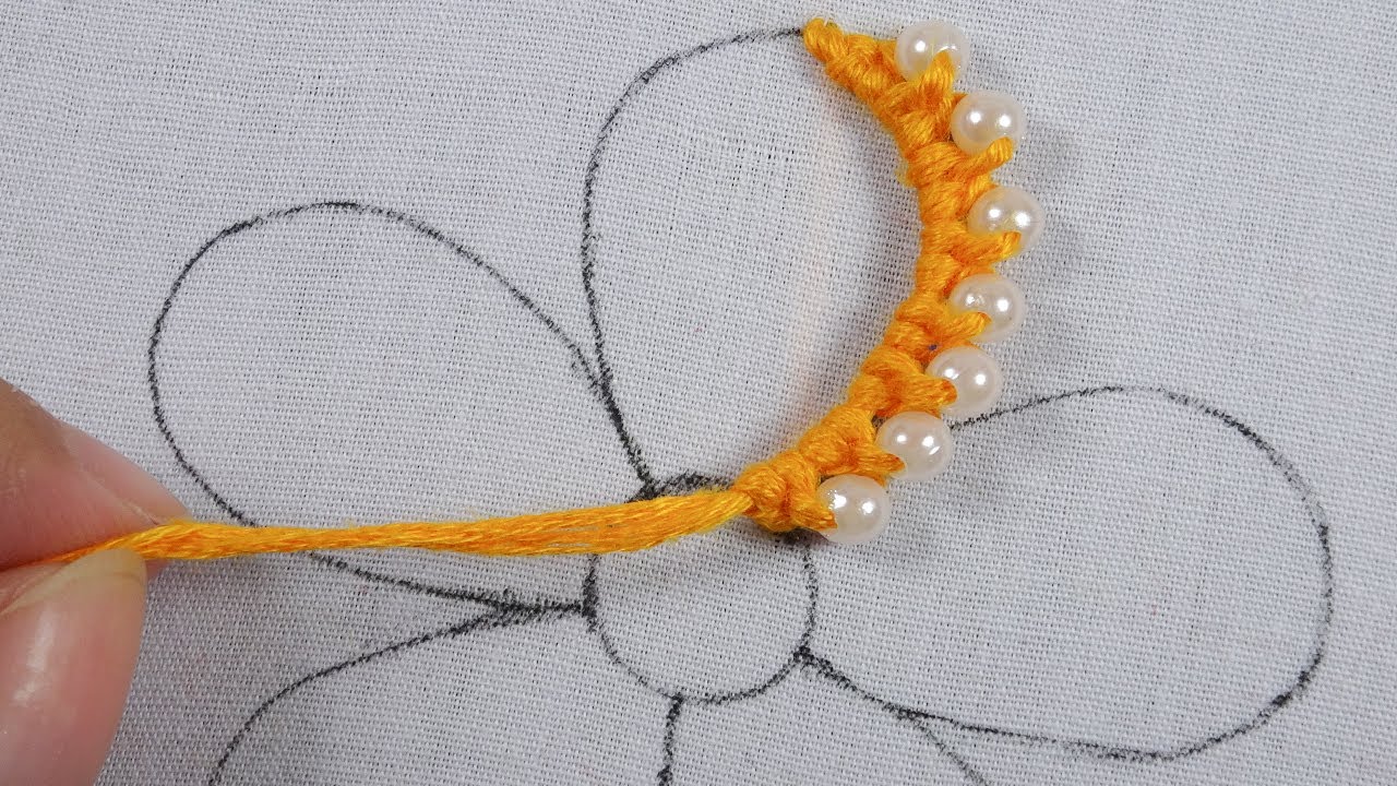Hand embroidery new pearl and thread combine flower making needle work with easy following tutorial