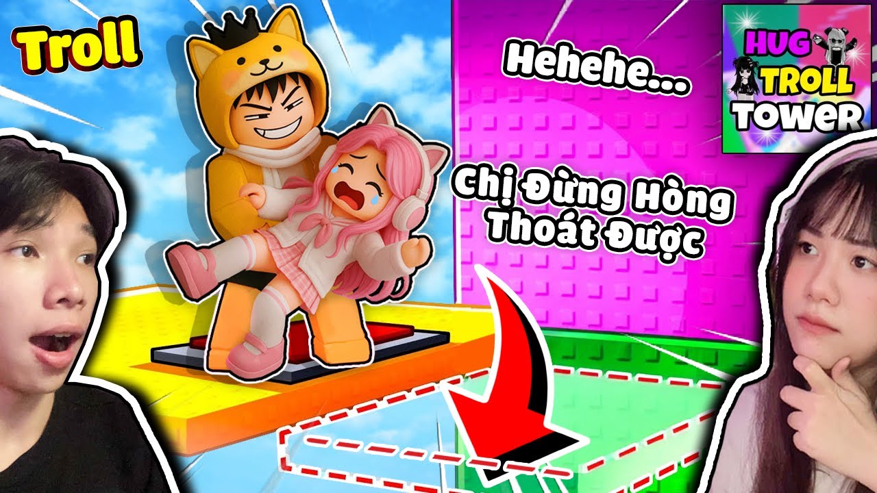 Ôm Người Yêu Phá Đảo Tháp TROLL Siêu Hài Hước 🤣 Ngáo Và Kemy Parkour Hug Troll Tower Roblox 😳