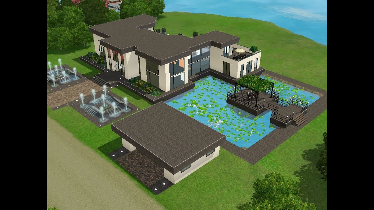 Sims 3 - Haus bauen - Let's build - Großes modernes Haus mit Pool und Teich
