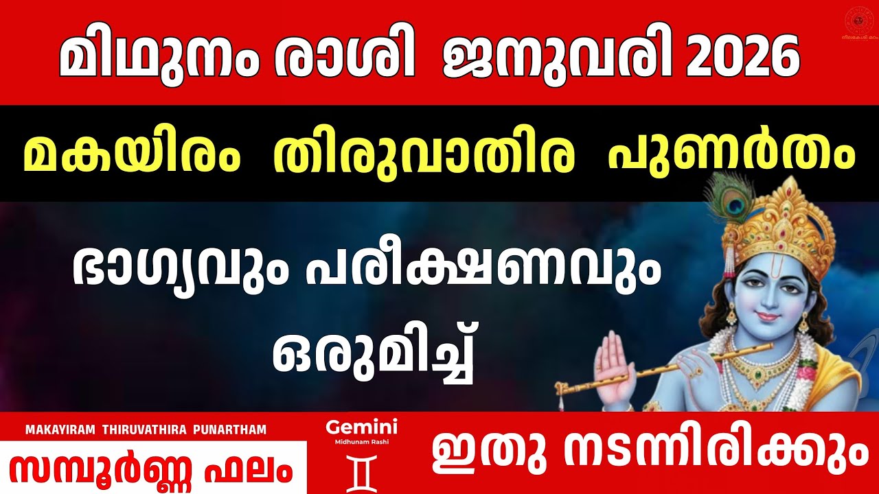 ജനുവരി 2026 മാസഫലം | മിഥുനം രാശി മകയിരം തിരുവാതിര പുണർതം | Gemini പുതു തുടക്കം | Monthly Prediction 