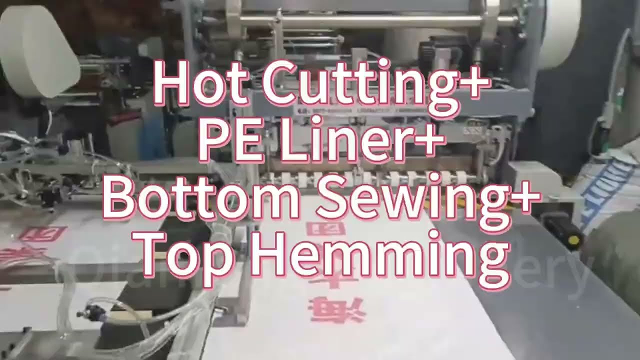 Automatic Liner Inserting and Top Hemming Machine for PP Woven Bag  | Hot Cutting for Feed Bag