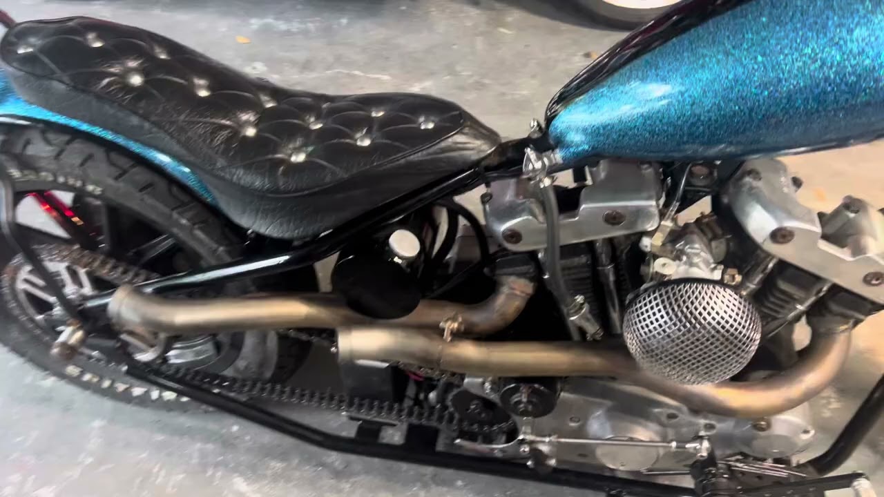 1974 1000cc ironhead Harley Davidson chop in lowbrow hardtail frame by bling custom cycles