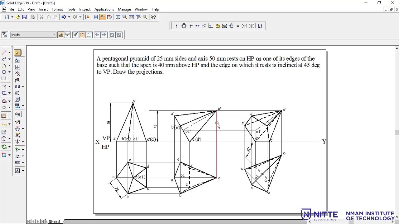 Projection of Solids - Solid Edge Demo on Pyramid by Prof. Melwyn Castelino