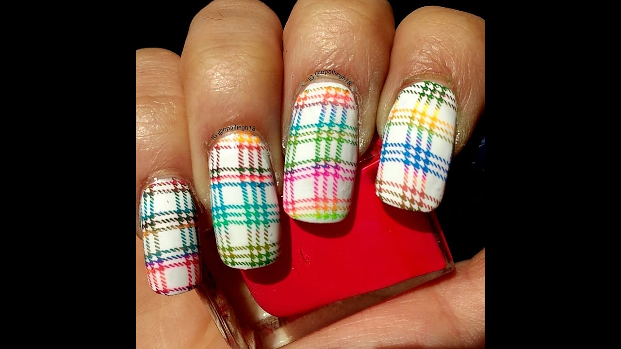 RAINBOW PLAID NAILS- MULTI COLOR STAMPING BP L 006