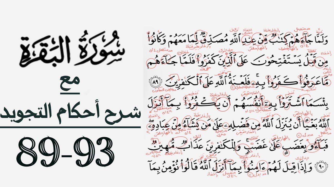 كيف تقرأ سورة البقرة مع شرح أحكام التجويد ٨٩-٩٣
