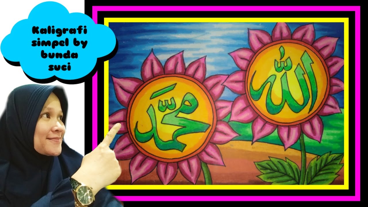 Cara menggambar kaligrafi simpel || arabic calligraphy - bunda suci