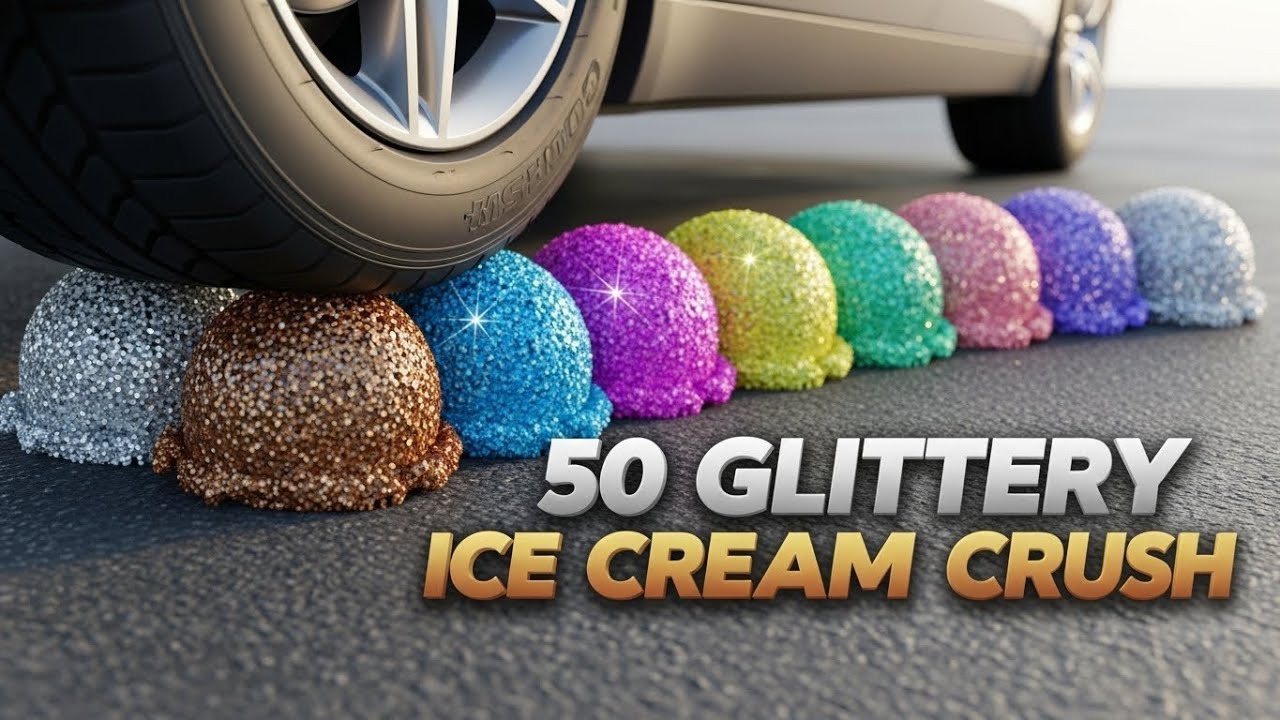 Ultimate ASMR Ice Cream Crush | 50 Glittery, Metallic & Neon Scoops Under a Car Tire..