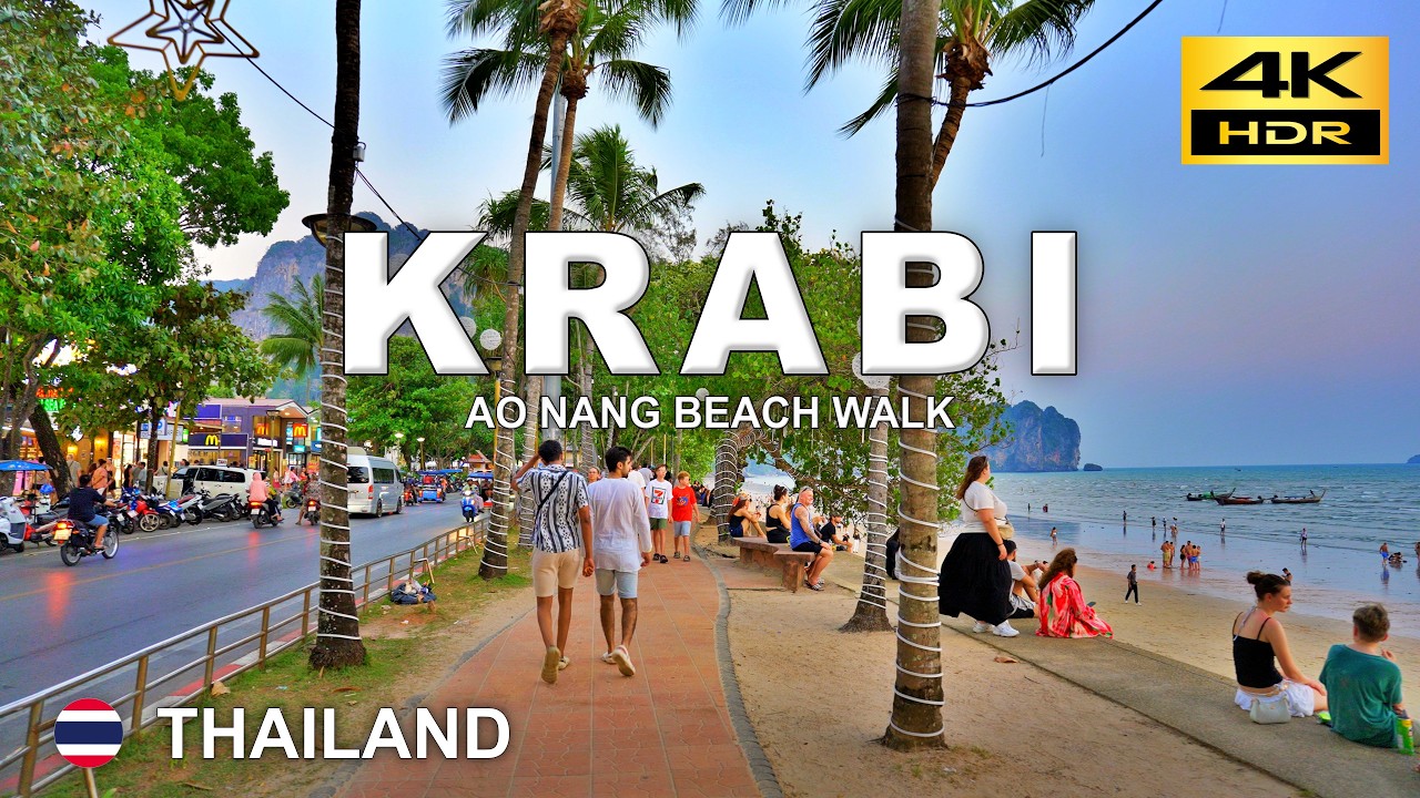 Ао Нанг 🇹🇭 Таиланд &ndash; 4K Релакс-Прогулка | Вечерняя прогулка по пляжному курорту Краби