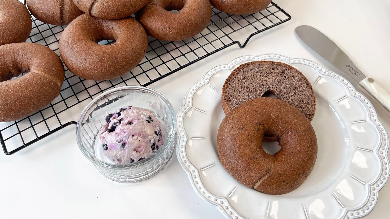블루베리 100% 통밀 베이글 만들기 ⎮ 밀가루 베이글보다 더 맛있어요 Blueberry Whole Wheat Bagel