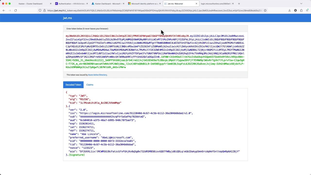Configuring OIDC-based authentication to the Kasten Dashboard using Azure Active Directory