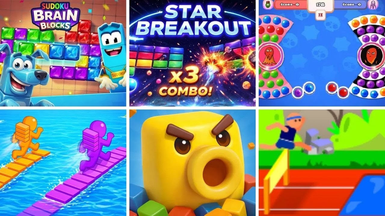 Sudoku Brain Blocks | Bubble War | Pixel Flow | Hurdle Hero | Star Breakout | Bridge Race 3D