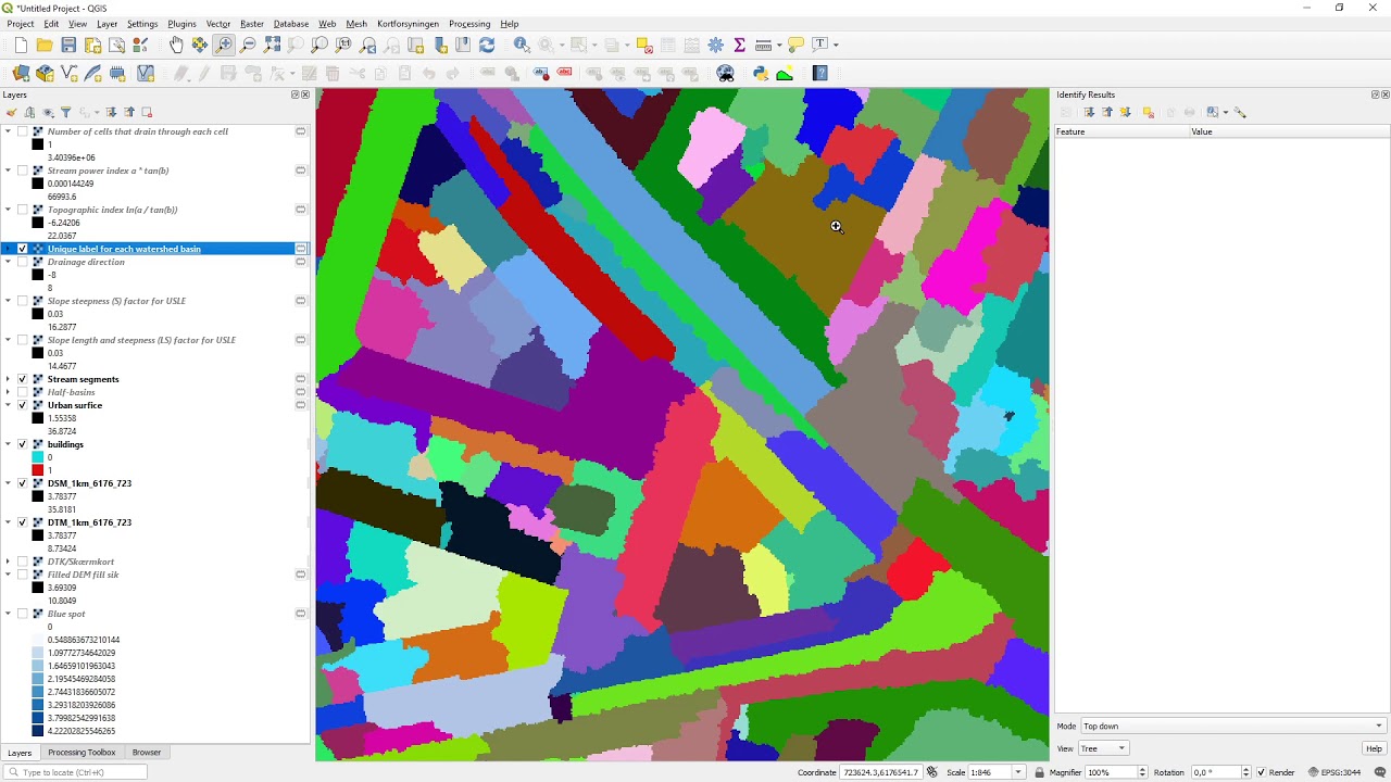 Calculating Surface Water Flow over a Urban Surface using. r.watershed  in QGIS.