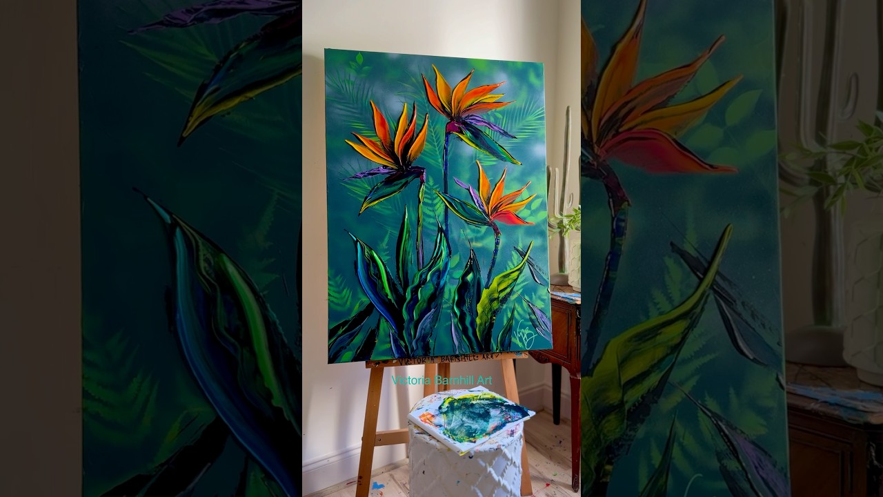 Tropical botanical painting Bird of Paradise #art #artist #painting #shorts #viralshorts #fyp #draw