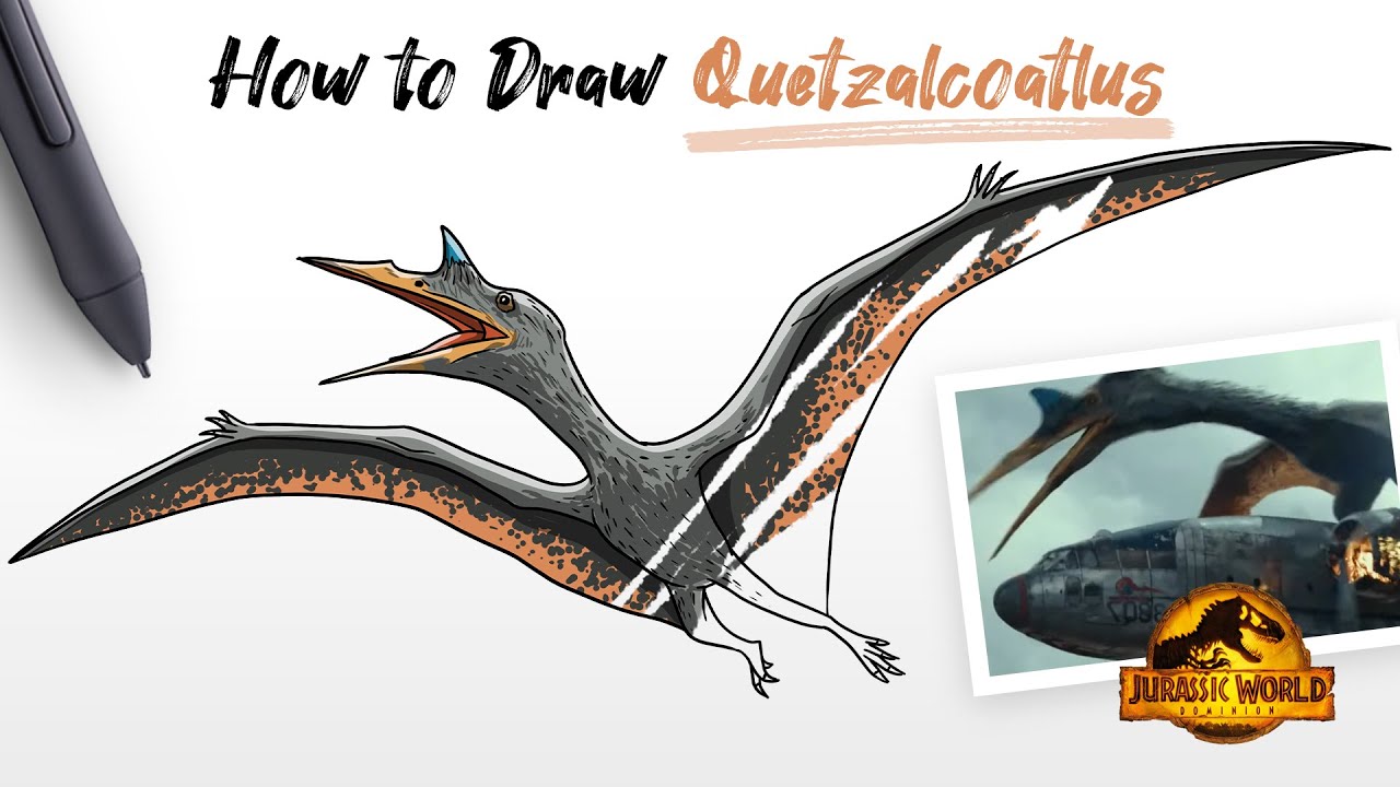 How to Draw Quetzalcoatlus (Pterosaur) dinosaur from Jurassic World Dominion movie Easy Step By Step
