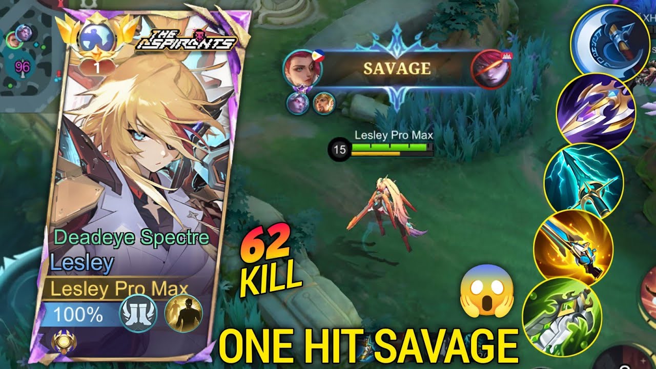 62KILLS!! LESLEY ONE HIT SAVAGE BUILD!! Lesley New Best BUILD AND EMBLEM! - Build Top Global Lesley