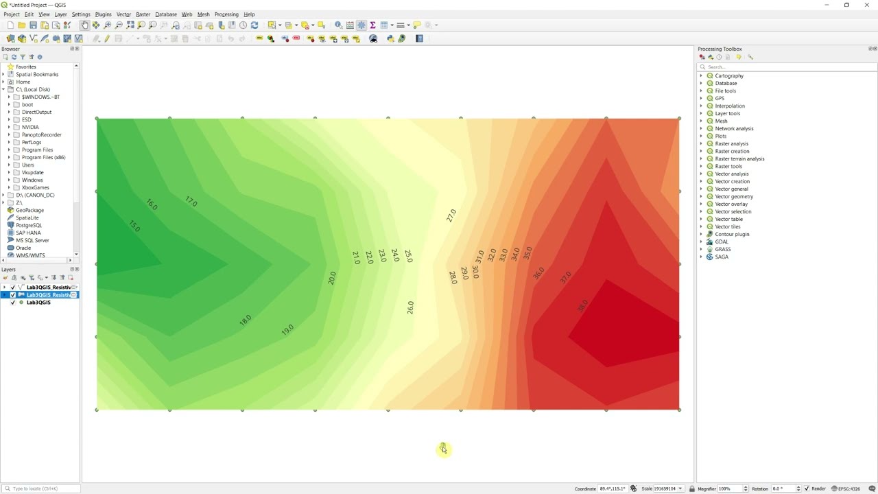 QGIS Contours for Geophysics Quicklook Field Map/Section