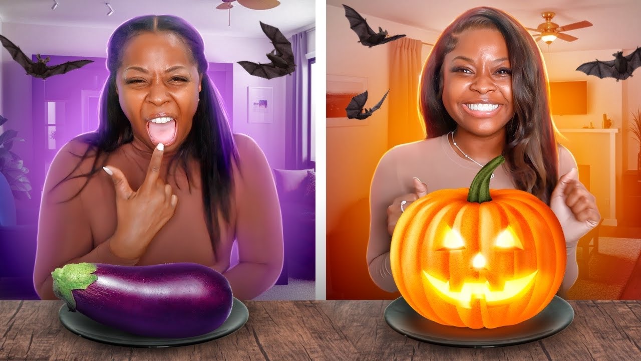 PURPLE FOOD VS ORANGE FOOD CHALLENGE 😈