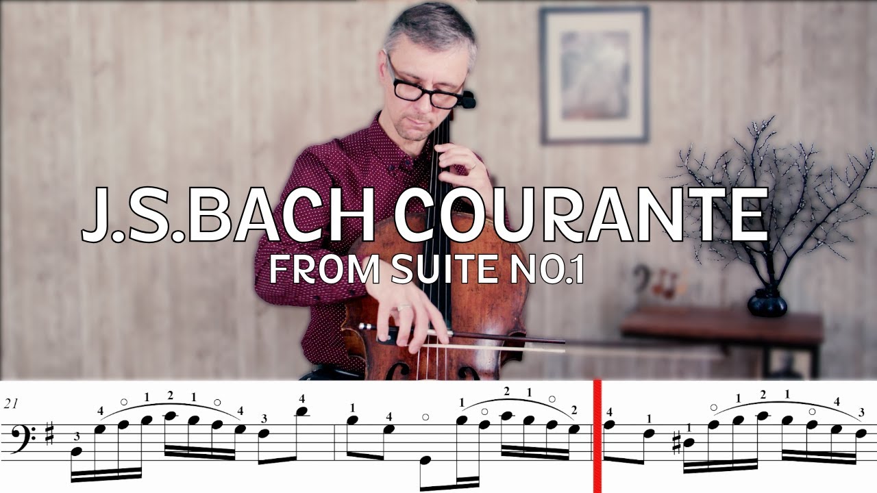 J.S.Bach Courante from Suite 1 in G Major Slow Tempo with Sheet Music
