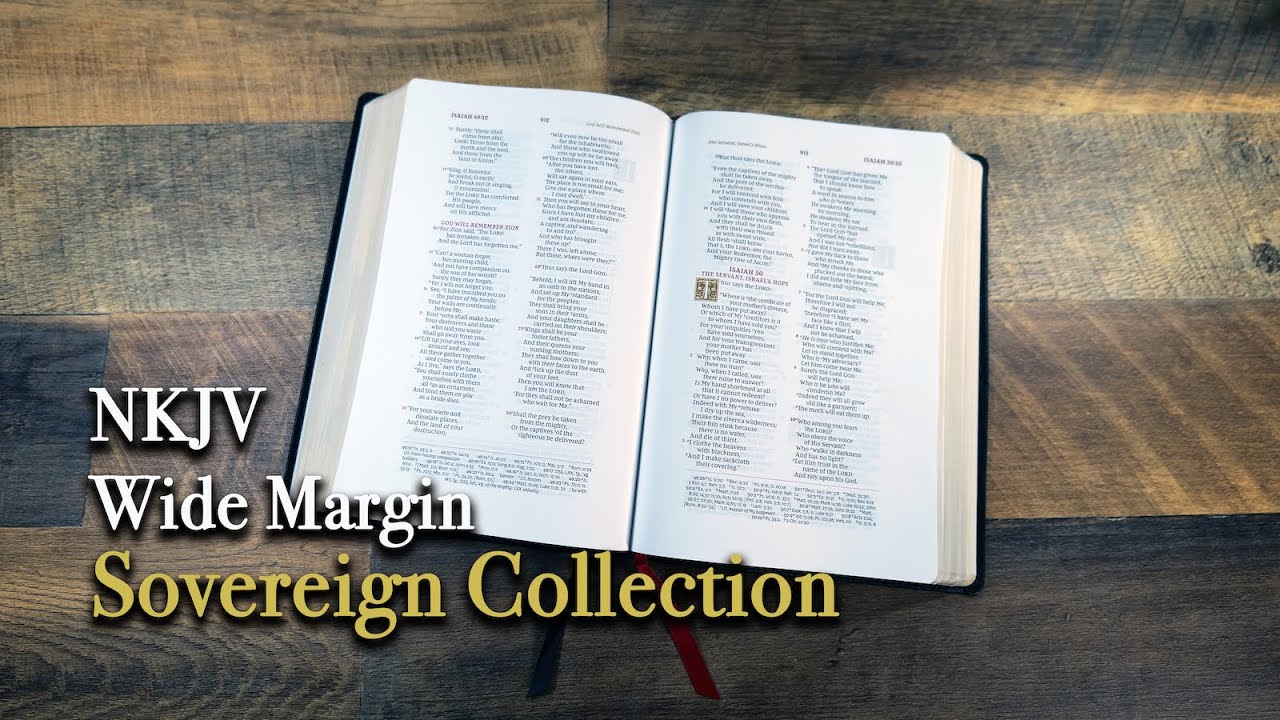 NKJV Sovereign Collection Wide Margin Reference Bible | Black Genuine Leather