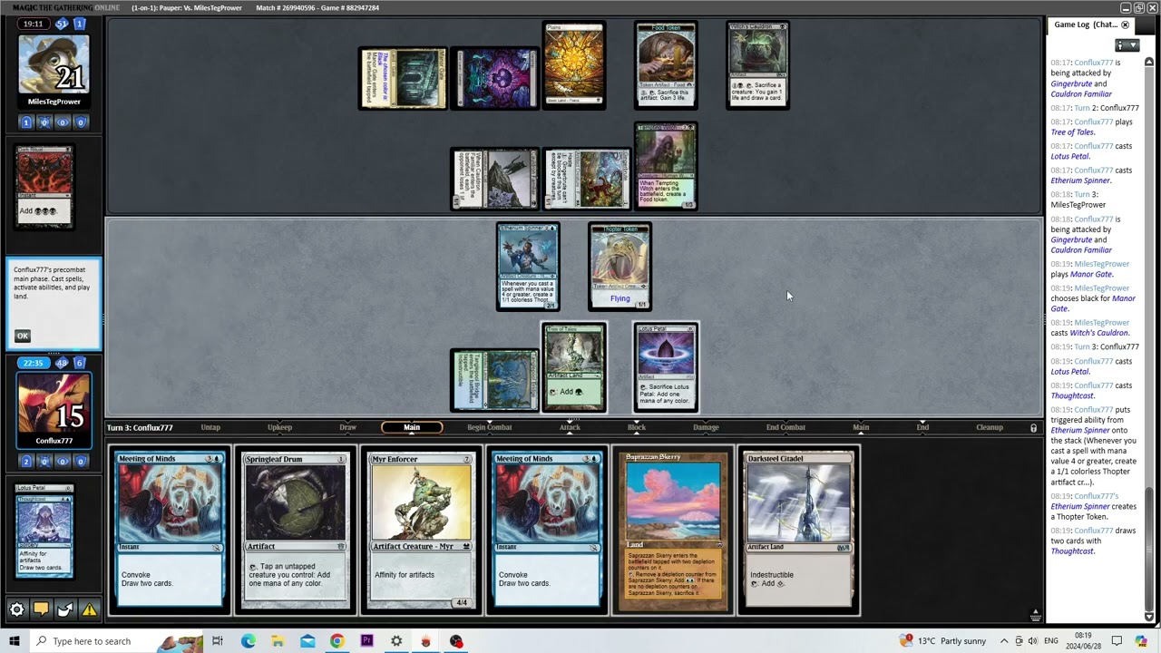 MTG Pauper Gameplay - Etherium Spinner Affinity vs Orzhov Food (Making TONS of Thopters!)