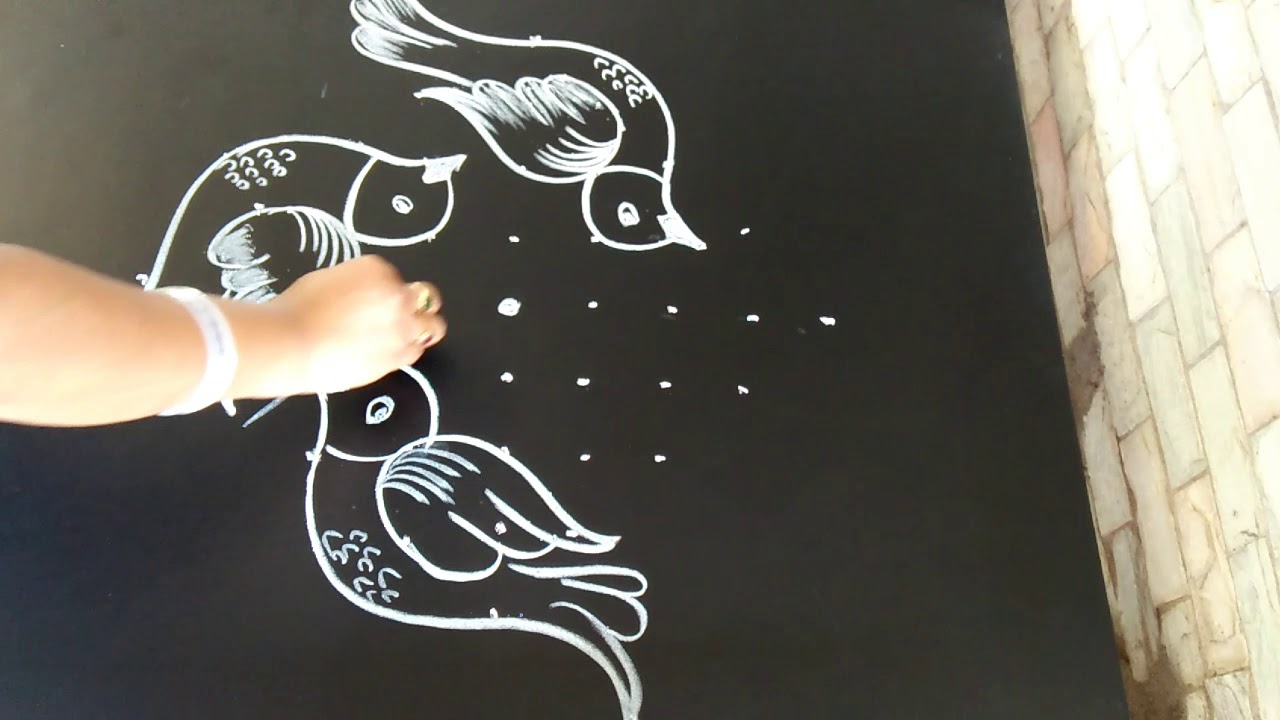 Simple rangoli...birds...Easy rangoli designs.for New year..9 to 1dots..Aryaani designs