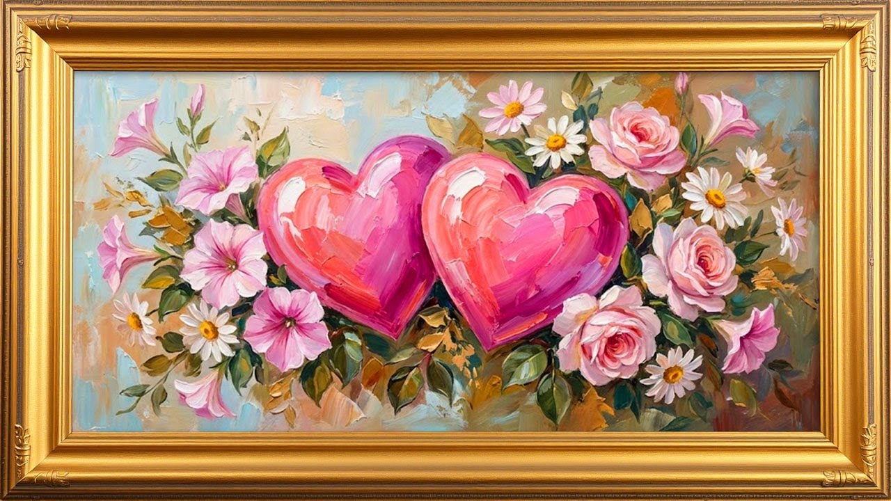 Valentine’s Day Love Hearts 💕 Romantic Floral Painting | Free TV Screensaver | SSM Art