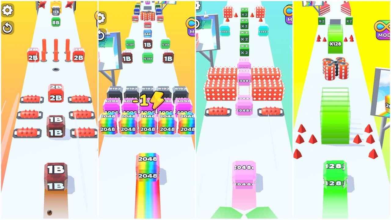 Jelly Run 2048 ULTIMATE Gameplay | 4 Shape Play | 128M vs 128B vs 32f vs 256l Race