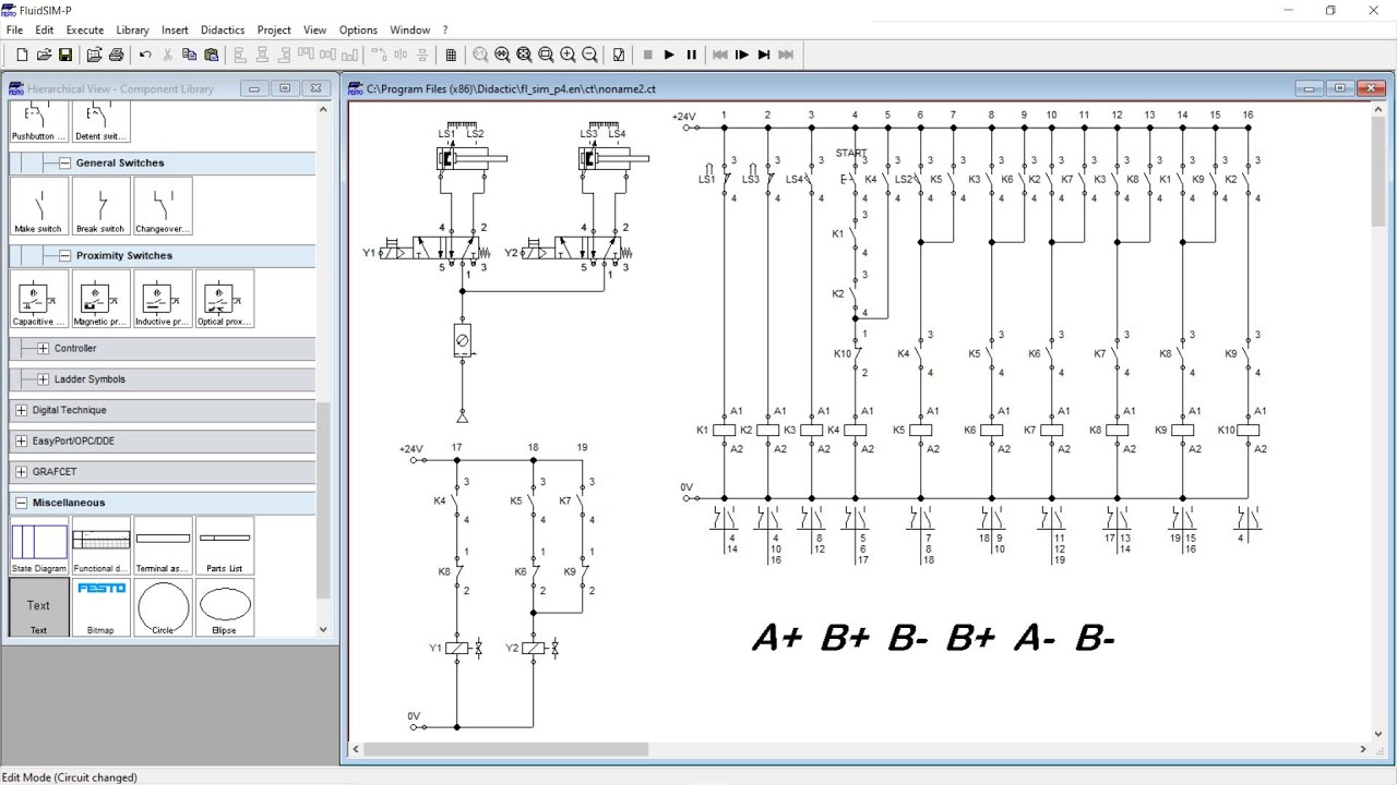 FluidSIM Tutorial : Electro- Pneumatic; A+ B+ B- B+ A- B-