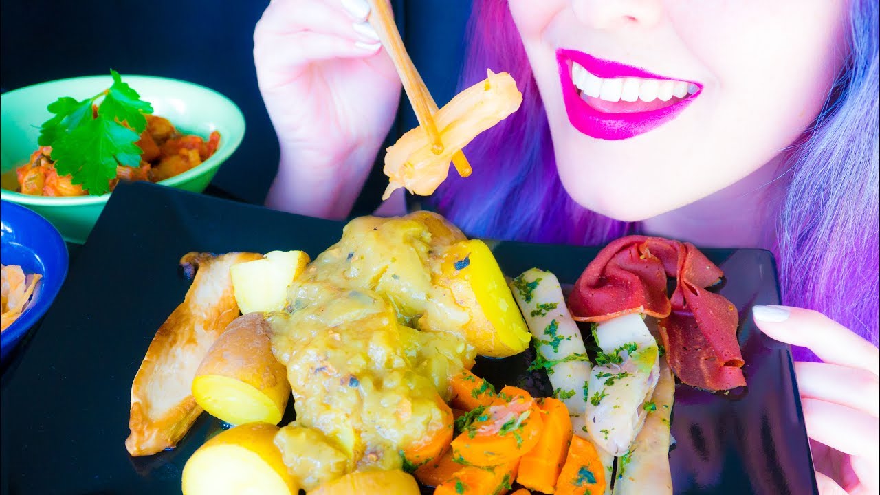 ASMR: Roasted Veggies with Ham, Kimchi & Gigantes ~ Relaxing Eating Sounds [No Talking | Vegan] 😻
