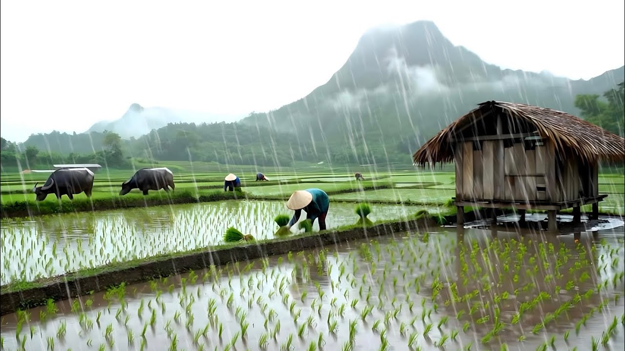 Khmer Flute and Rain Sounds in Rural Cambodia | Relaxing Meditation Music