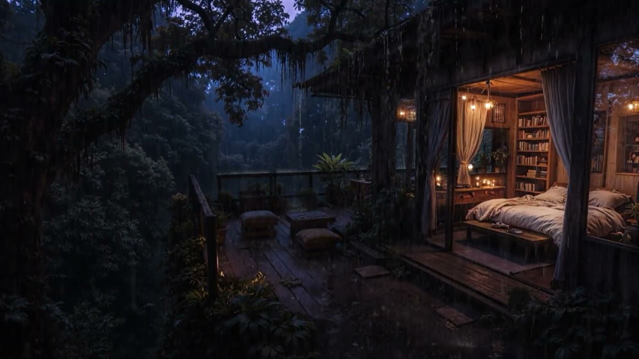 8 Hours Midnight Rain at a Quiet Alpine Retreat 🌙🌧️ | Warm Sleep Atmosphere (4K – No Ads)