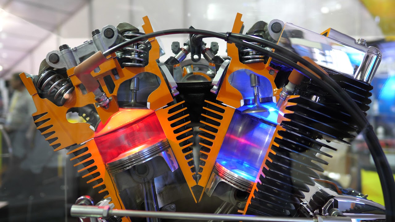 Working Model of an Evo Harley Davidson V-Twin Air Cooled Motorcycle Engine at SEMA Show [4K]